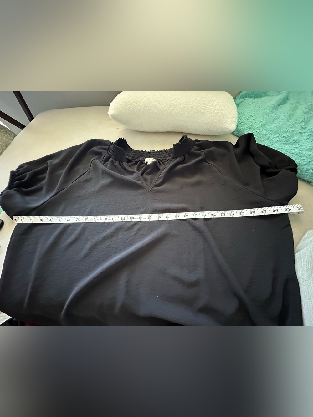 nine britton Black Smocked Neck Puff Sleeve Blouse - Picture 7 of 7